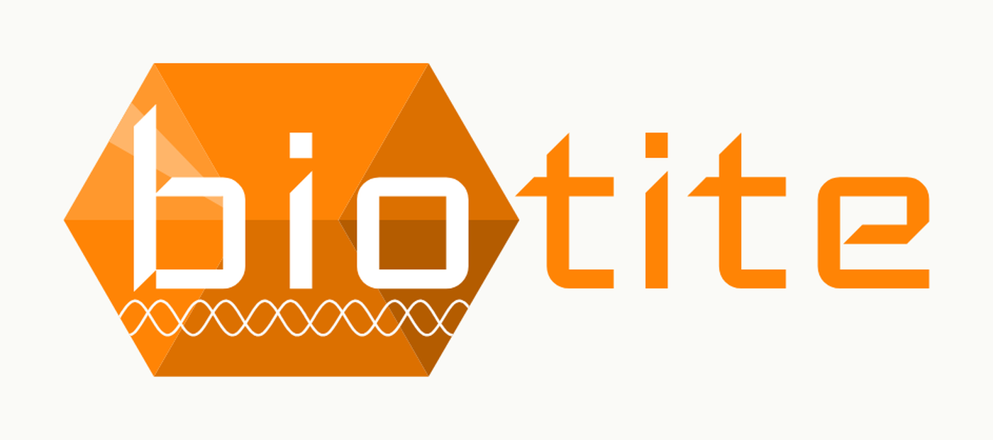 The Biotite logo: the word biotite in white and orange over a hexagonal orange mineral with a DNA double helix across it.